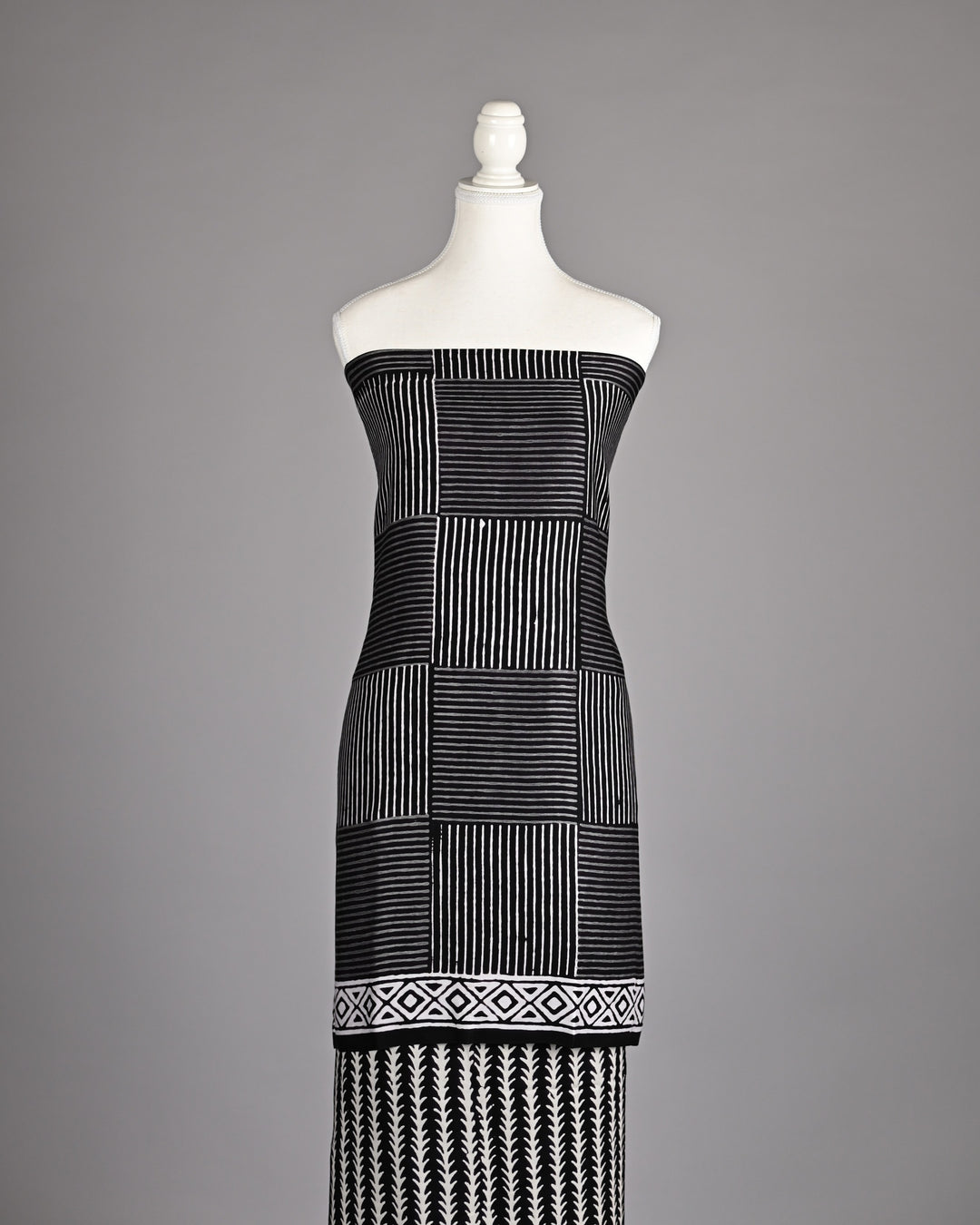 Pure Modal Silk Ajrakh handblock printed Unstitched Suit - Black and white