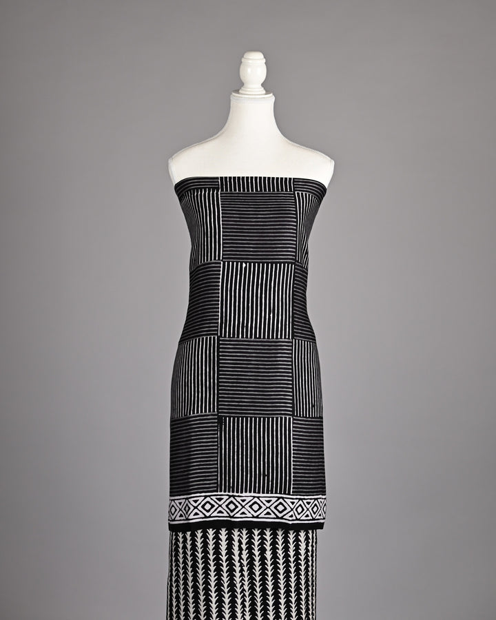 Pure Modal Silk Ajrakh handblock printed Unstitched Suit - Black and white