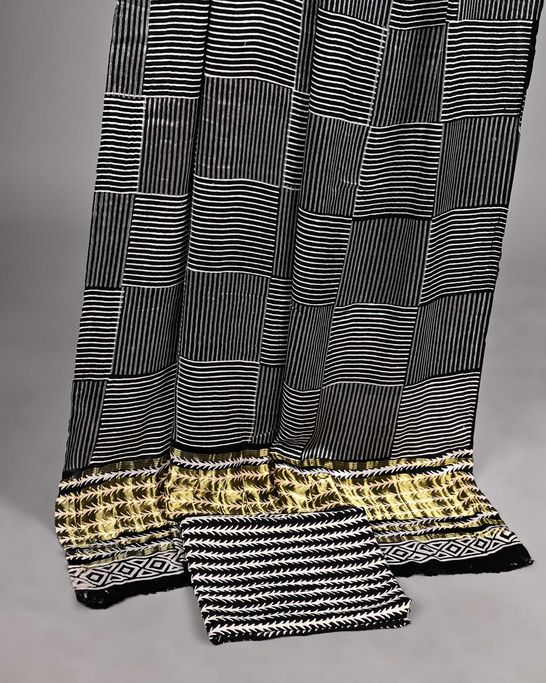 Pure Modal Silk Ajrakh handblock printed Unstitched Suit - Black and white