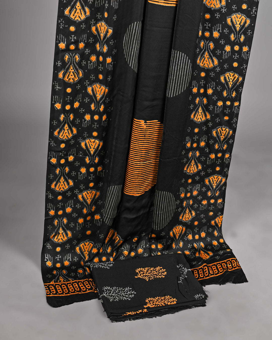 Pure Modal Silk Ajrakh handblock printed Unstitched Suit - Black