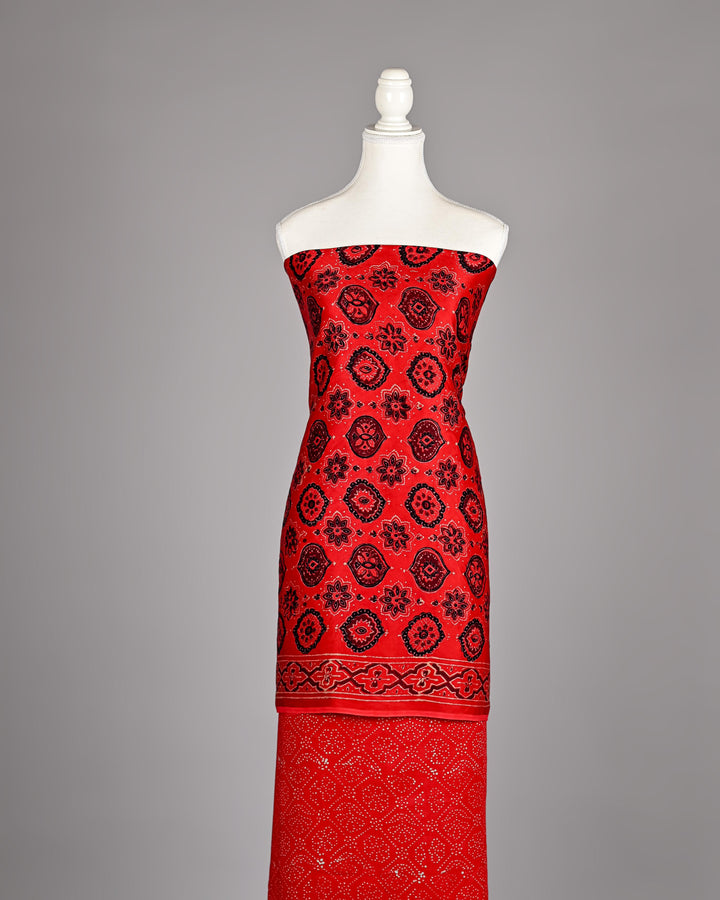 Pure Modal Silk Ajrakh handblock printed Unstitched Suit - Red