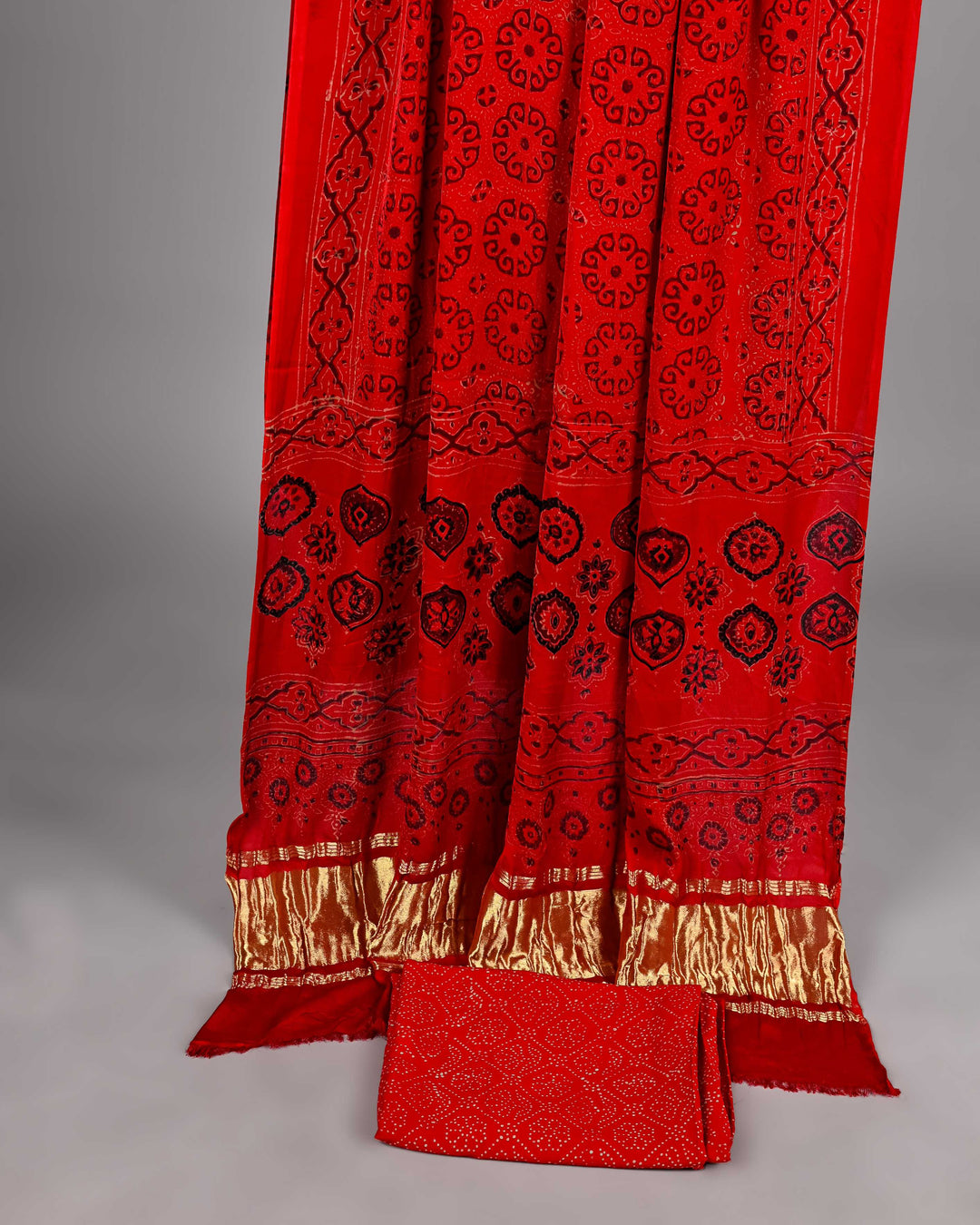 Pure Modal Silk Ajrakh handblock printed Unstitched Suit - Red
