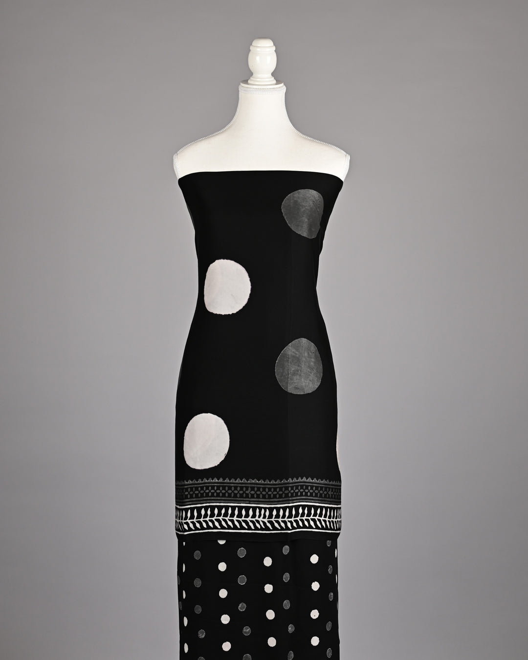 Pure Modal Silk Ajrakh handblock printed Unstitched Suit - Black and white