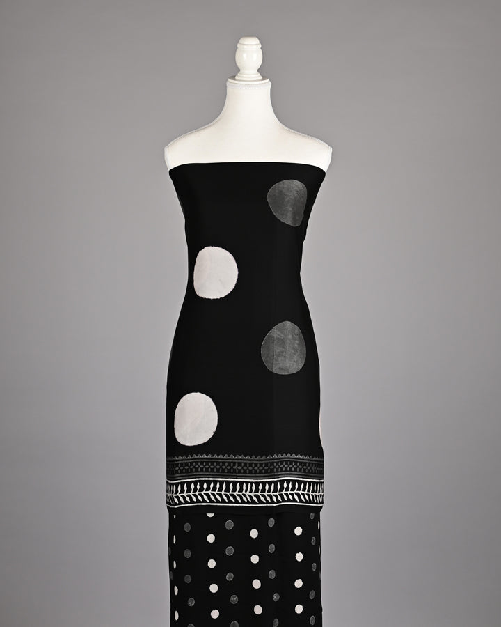 Pure Modal Silk Ajrakh handblock printed Unstitched Suit - Black and white
