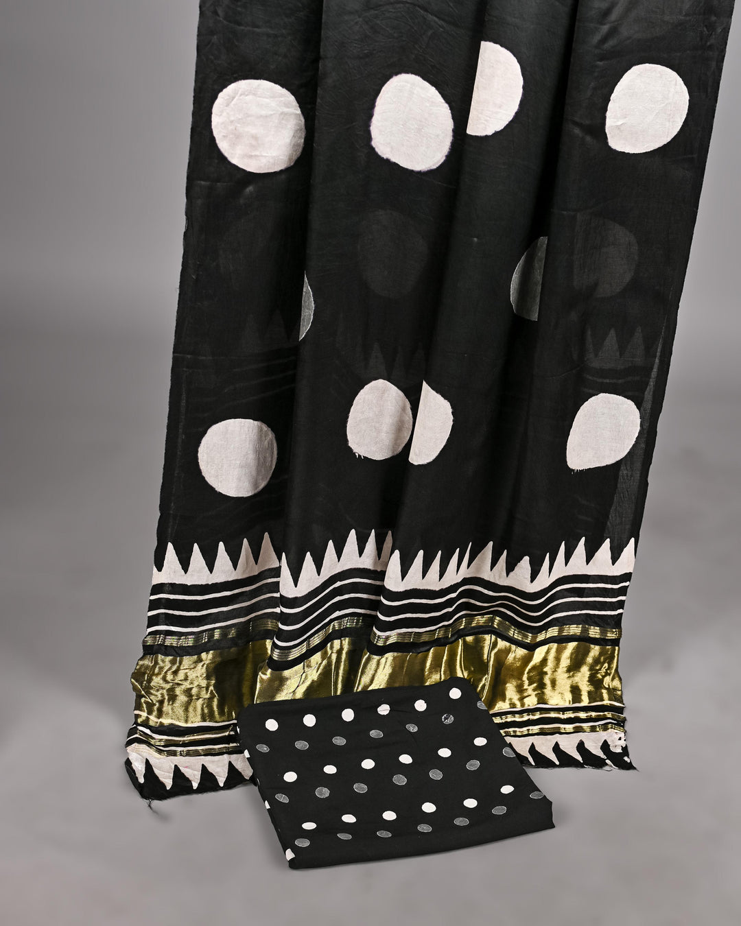 Pure Modal Silk Ajrakh handblock printed Unstitched Suit - Black and white