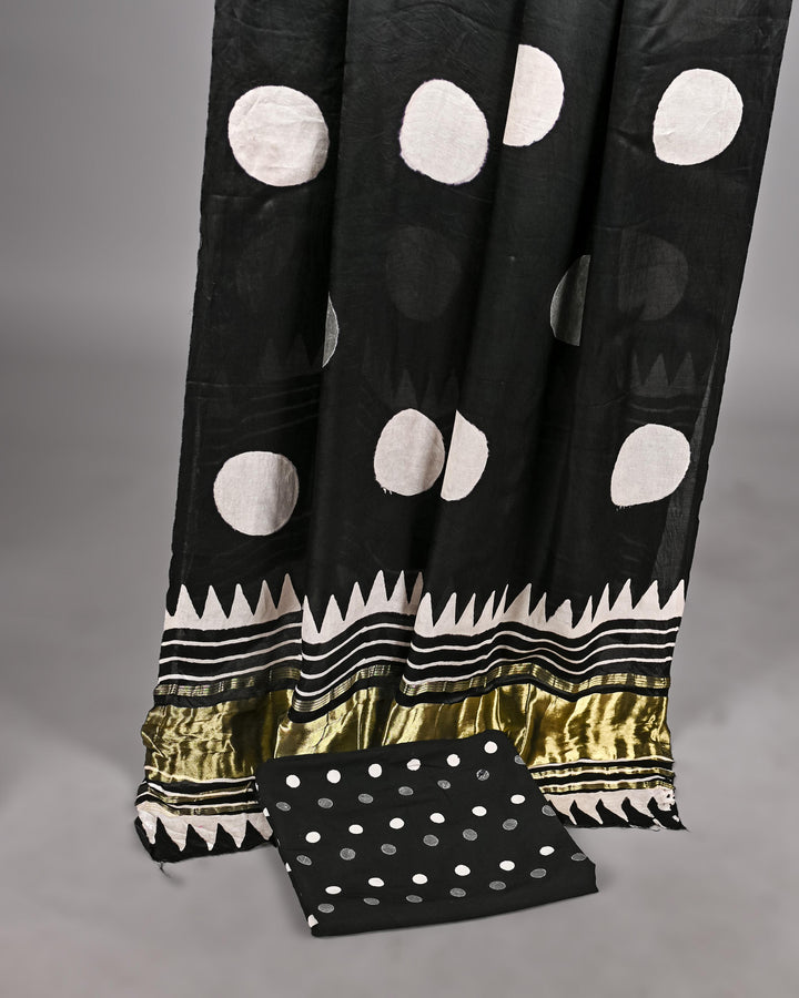 Pure Modal Silk Ajrakh handblock printed Unstitched Suit - Black and white