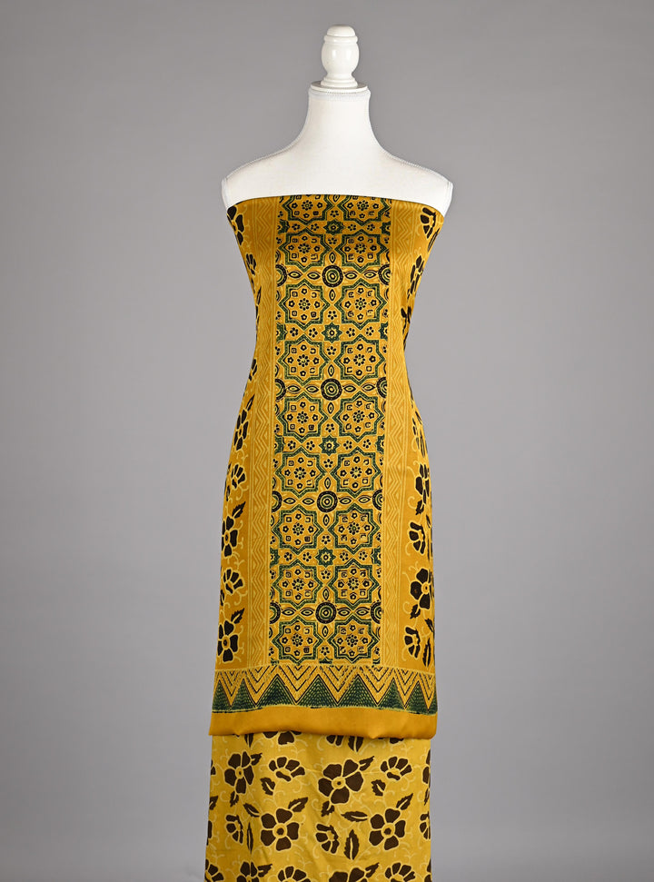 Pure Modal Silk Ajrakh handblock printed Unstitched Suit - Mustard