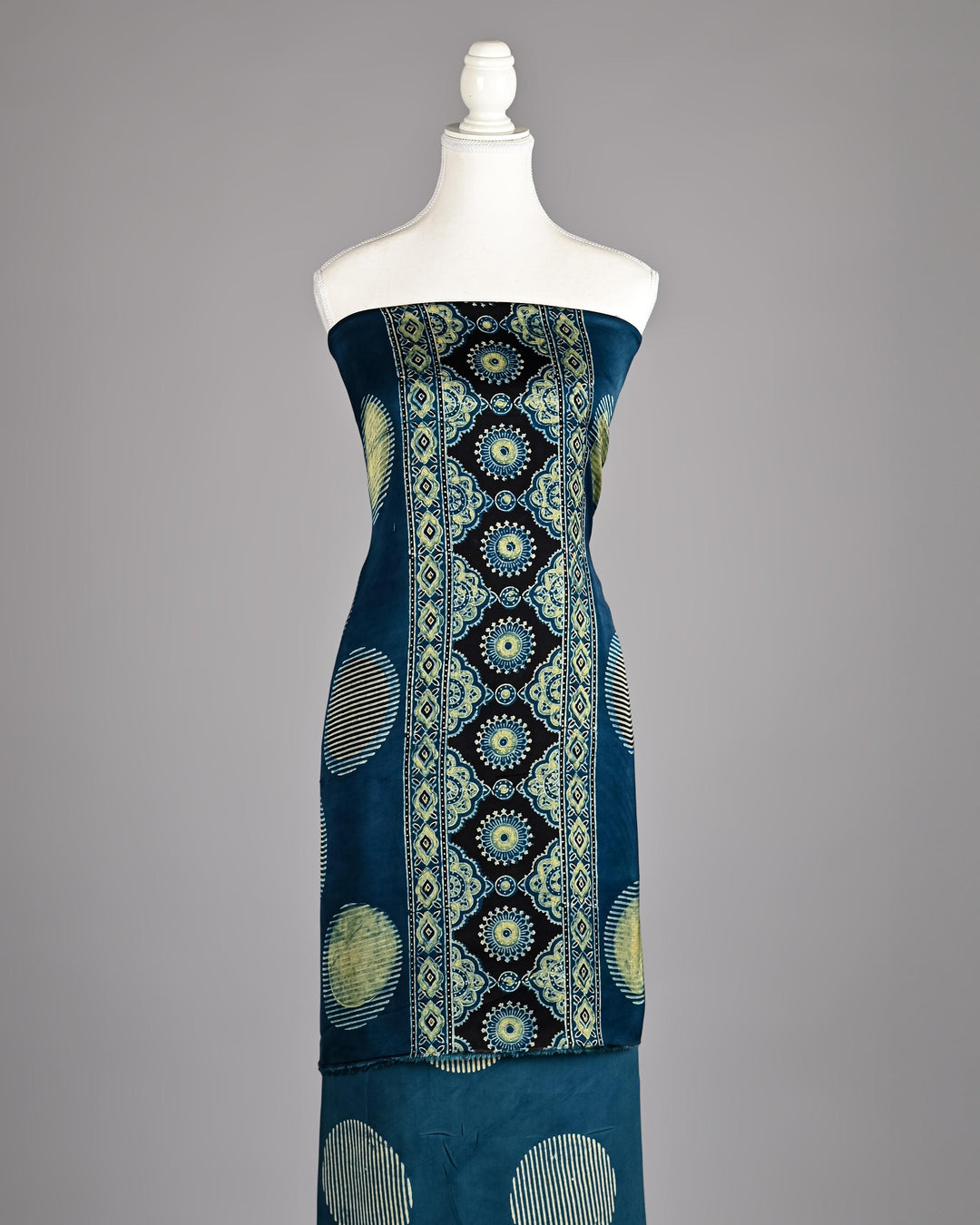 Pure Modal Silk Ajrakh handblock printed Unstitched Suit - Teal blue