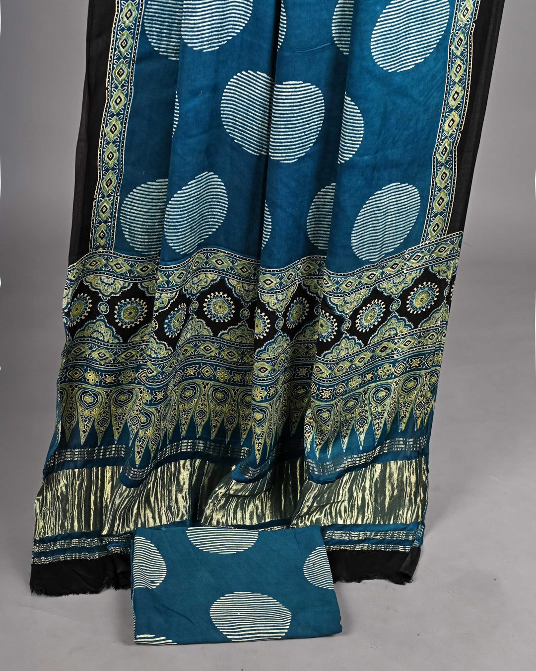 Pure Modal Silk Ajrakh handblock printed Unstitched Suit - Teal blue