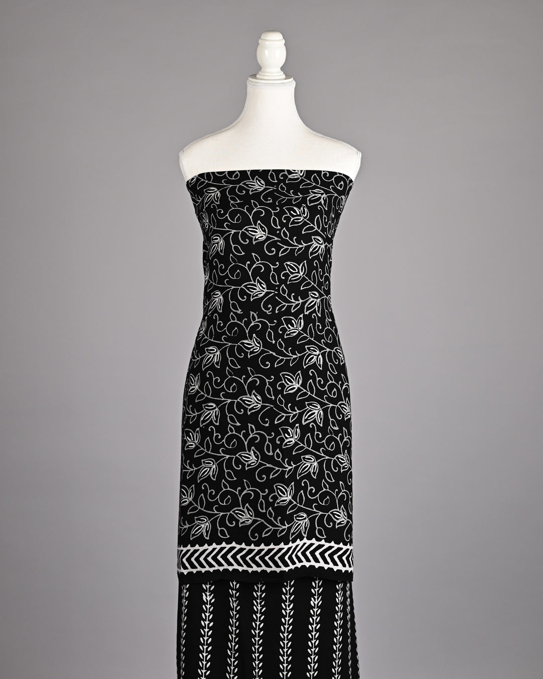 Pure Modal Silk Ajrakh handblock printed Unstitched Suit - Black and white