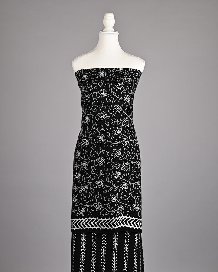 Pure Modal Silk Ajrakh handblock printed Unstitched Suit - Black and white