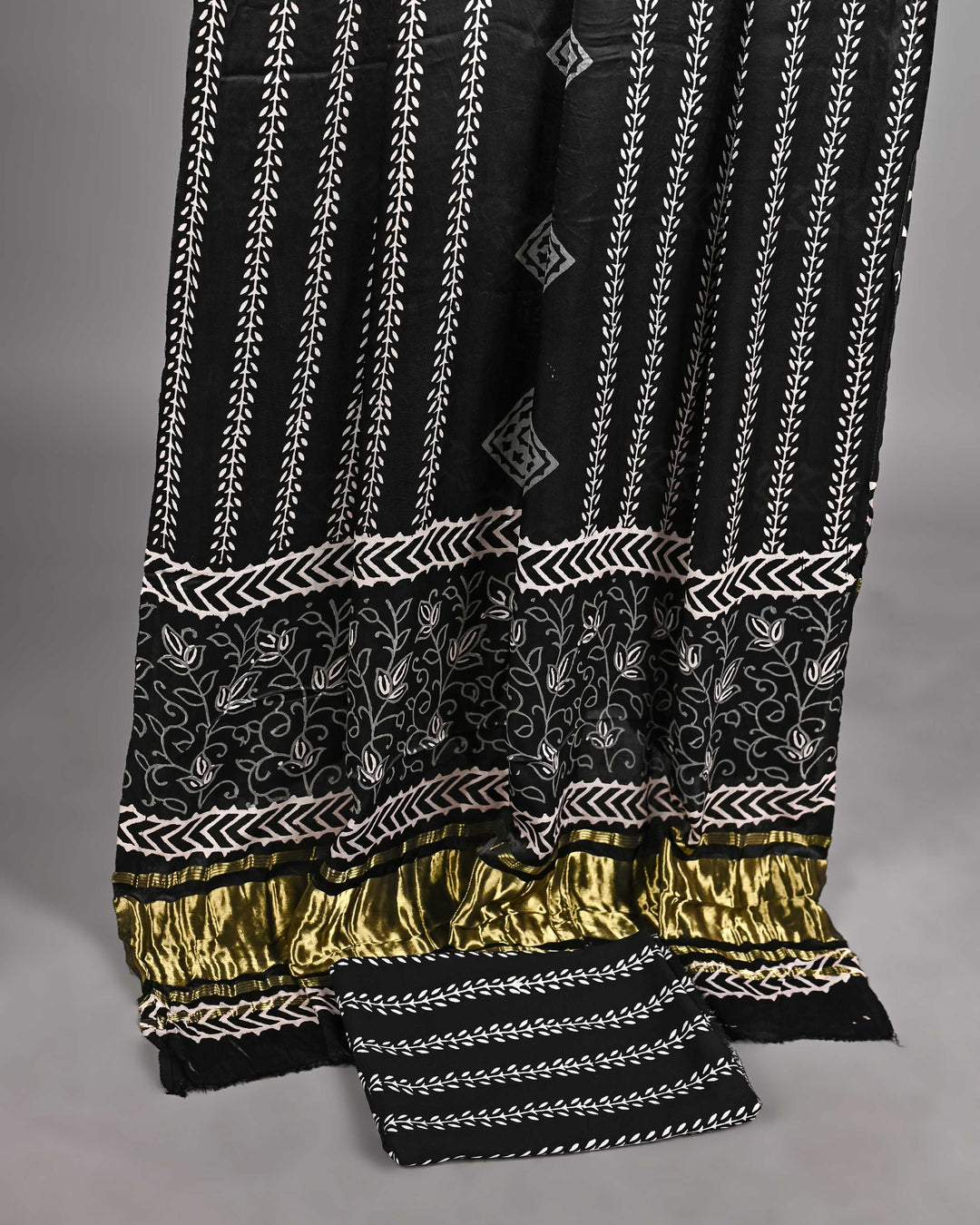 Pure Modal Silk Ajrakh handblock printed Unstitched Suit - Black and white