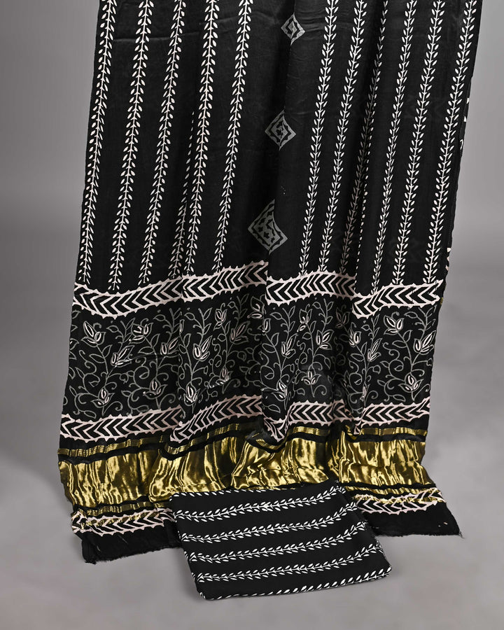 Pure Modal Silk Ajrakh handblock printed Unstitched Suit - Black and white