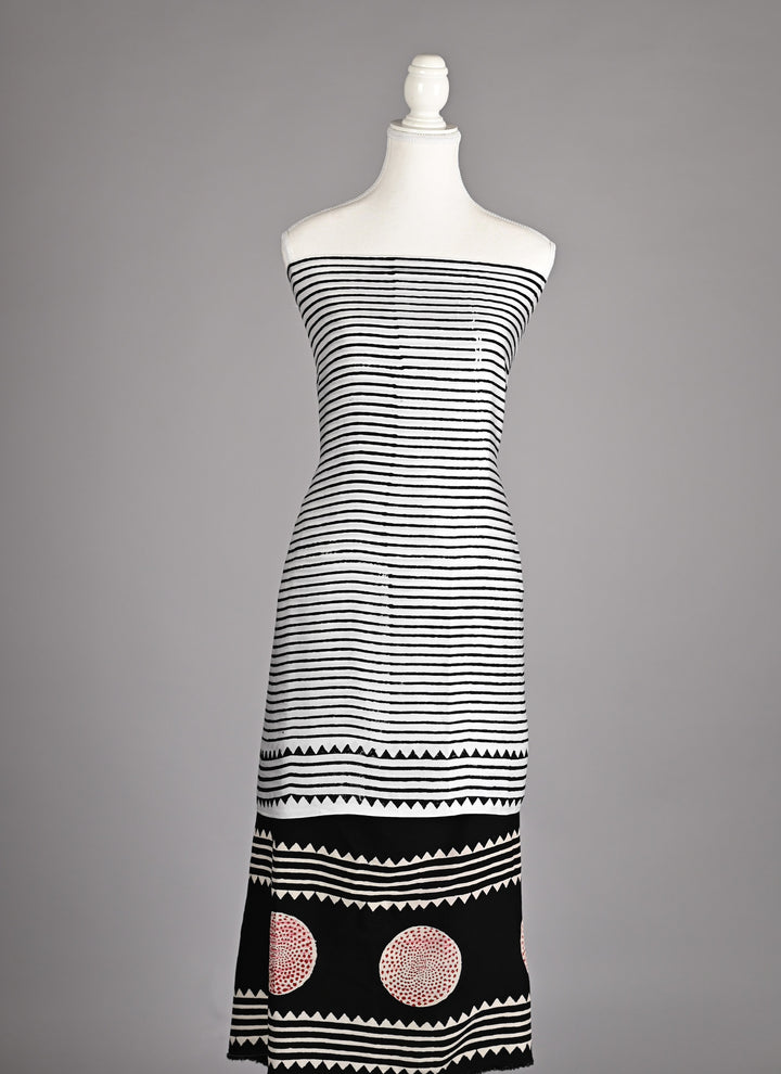 Pure Modal Silk Ajrakh handblock printed Unstitched Suit - Geometrical white and black