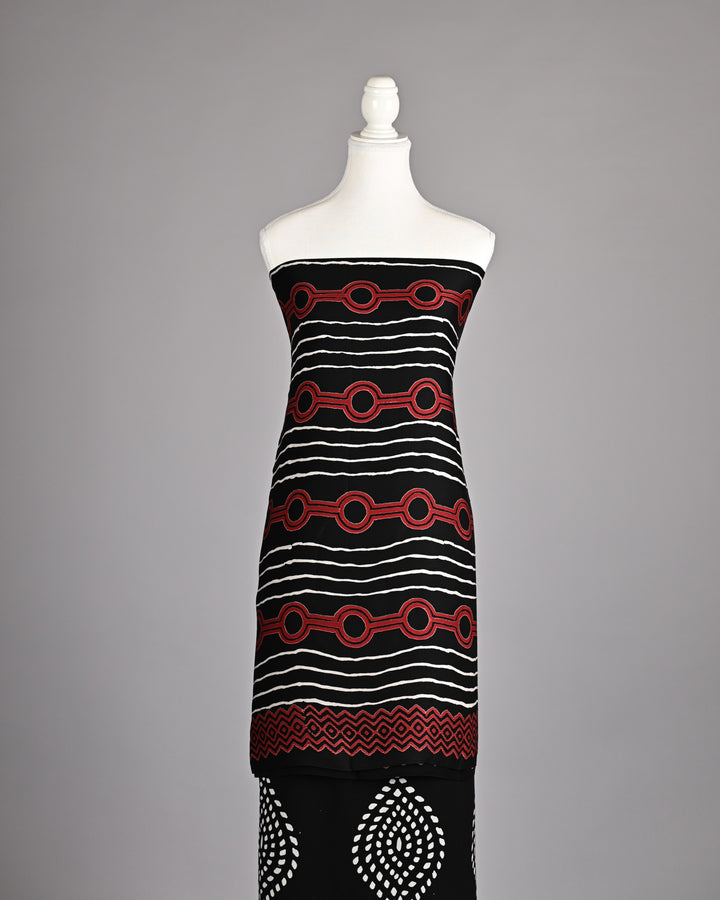 Pure Modal Silk Ajrakh handblock printed Unstitched Suit - Black With Rust print