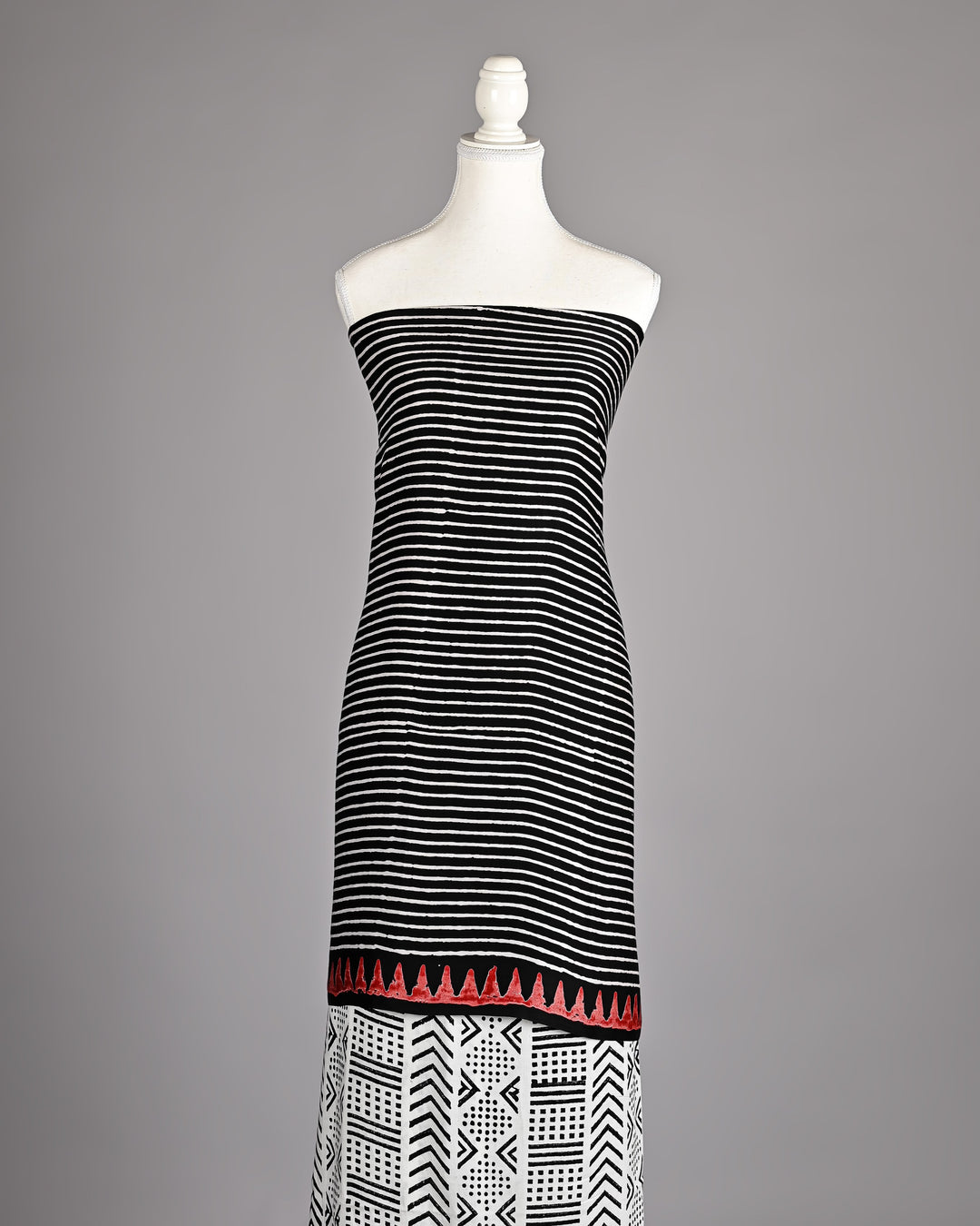Pure Modal Silk Ajrakh handblock printed Unstitched Suit - Geometrical white and black