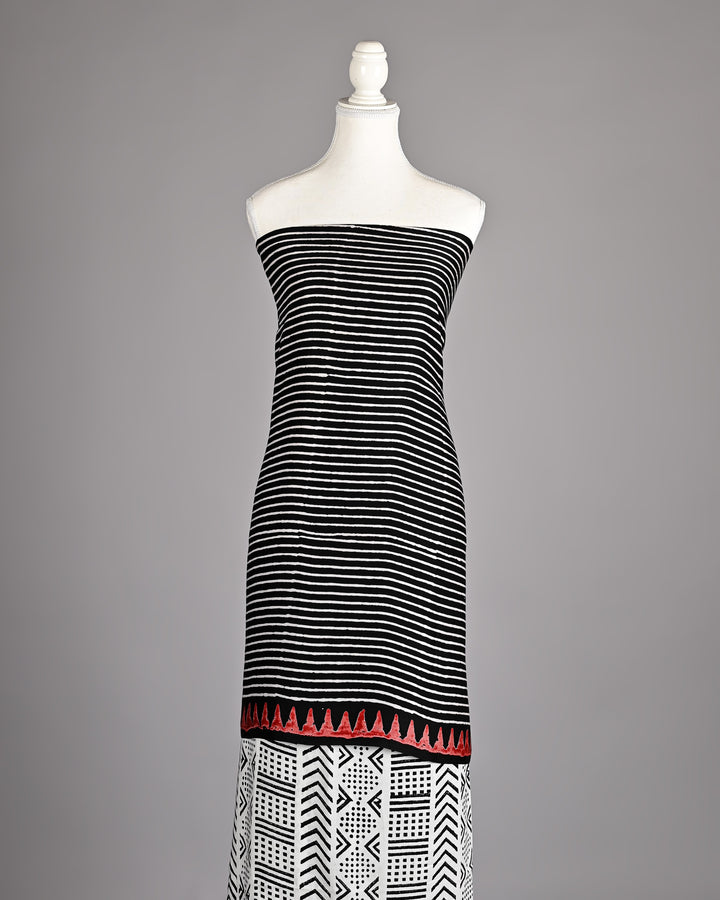 Pure Modal Silk Ajrakh handblock printed Unstitched Suit - Geometrical white and black