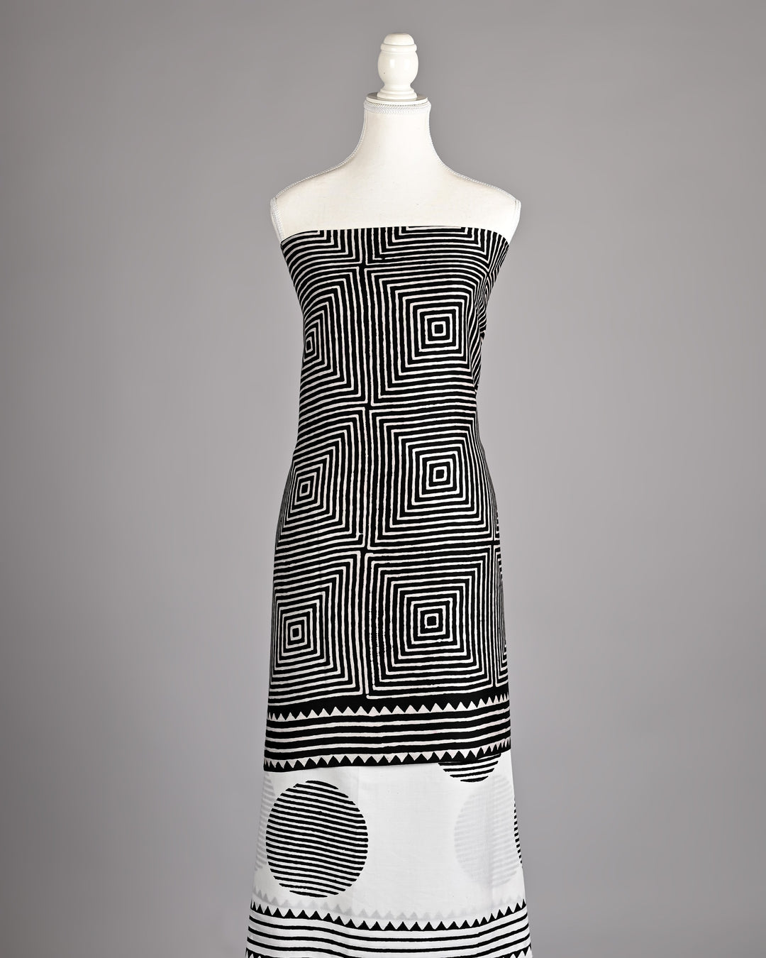 Pure Modal Silk Ajrakh handblock printed Unstitched Suit - Geometrical white and black
