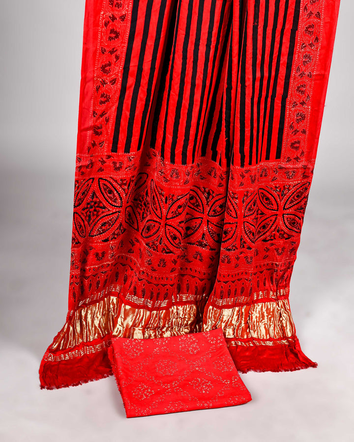 Pure Modal Silk Ajrakh handblock printed Unstitched Suit - Geomatrical red