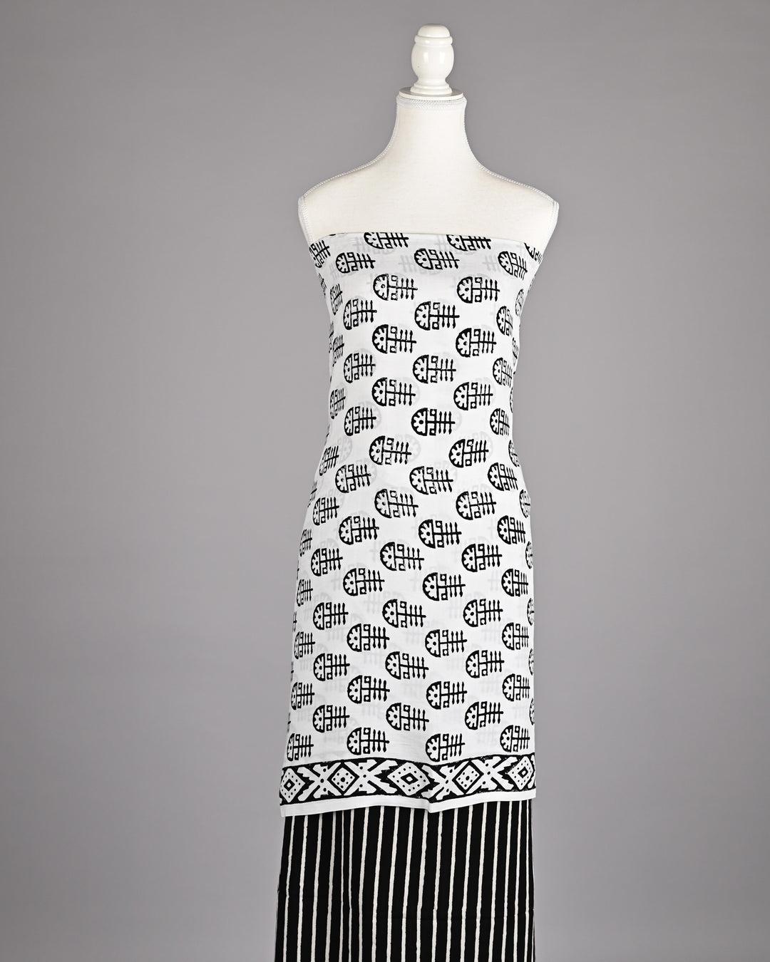 Pure Modal Silk Ajrakh handblock printed Unstitched Suit - Black and white