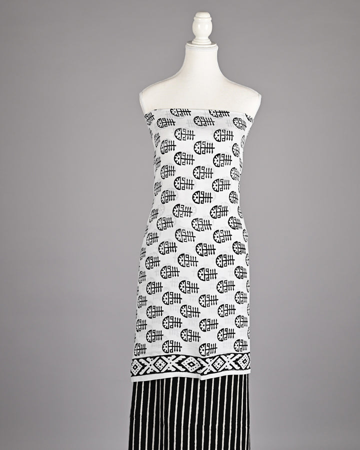 Pure Modal Silk Ajrakh handblock printed Unstitched Suit - Black and white