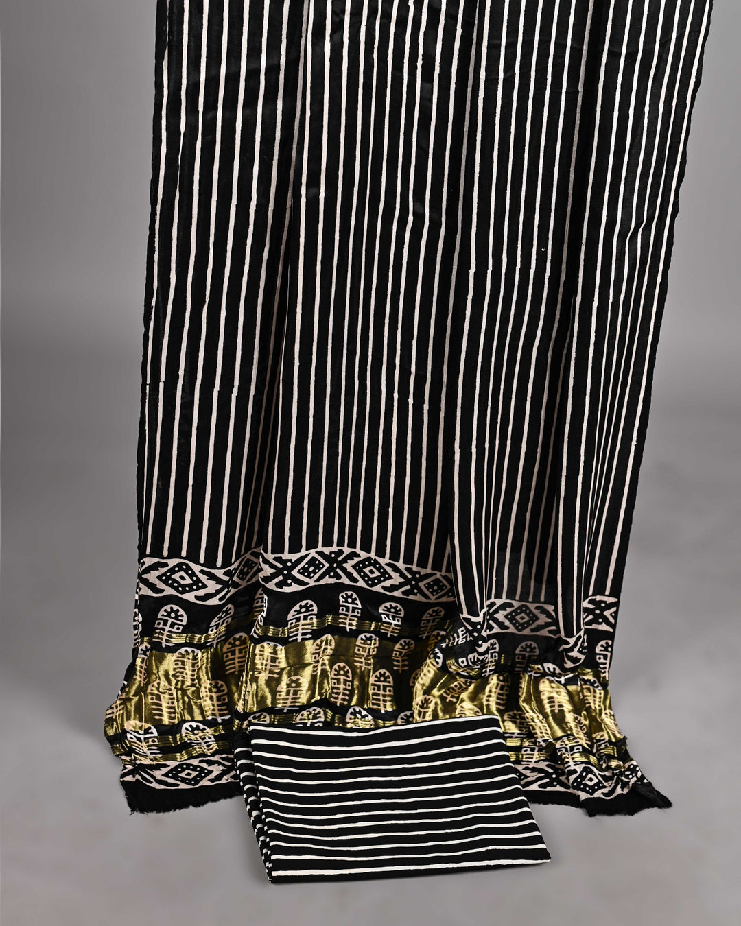 Pure Modal Silk Ajrakh handblock printed Unstitched Suit - Black and white