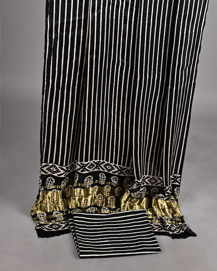 Pure Modal Silk Ajrakh handblock printed Unstitched Suit - Black and white