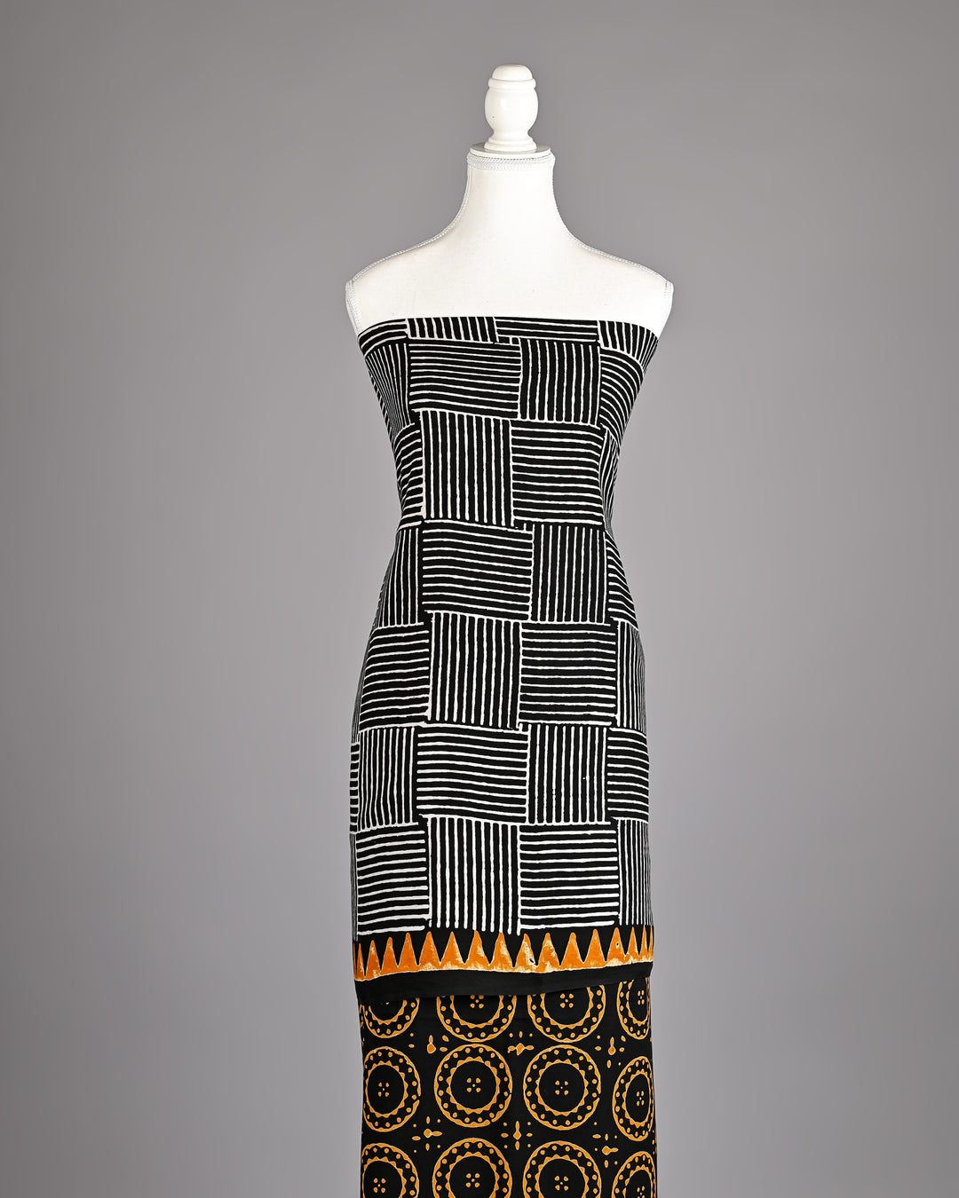 Pure Modal Silk Ajrakh handblock printed Unstitched Suit - Geomatical black