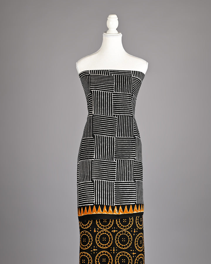 Pure Modal Silk Ajrakh handblock printed Unstitched Suit - Geomatical black