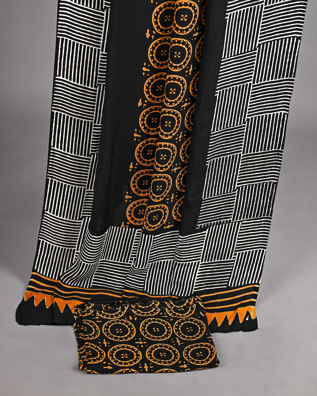 Pure Modal Silk Ajrakh handblock printed Unstitched Suit - Geomatical black