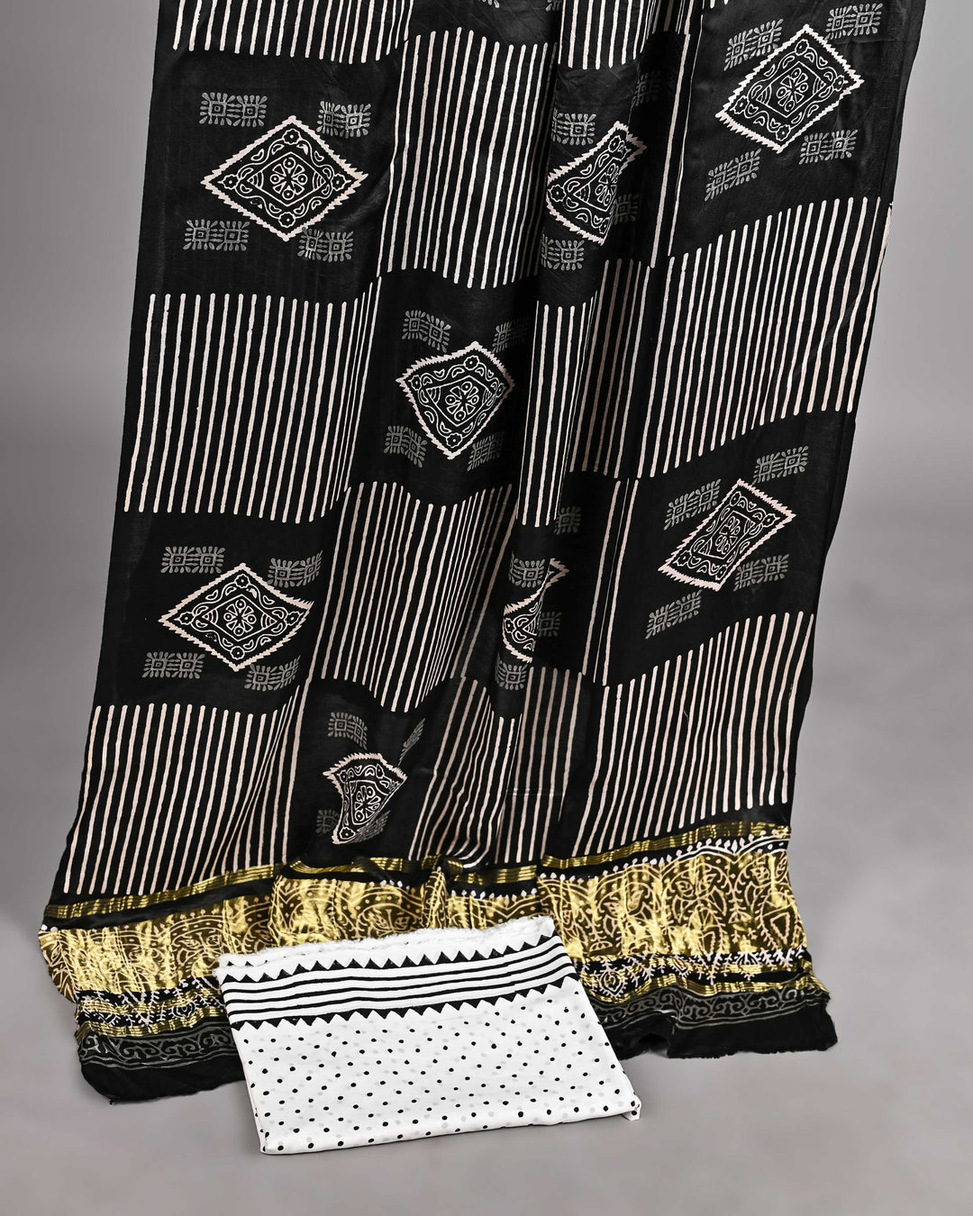 Pure Modal Silk Ajrakh handblock printed Unstitched Suit - Geometrical