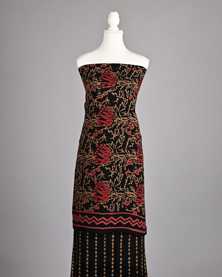 Pure Modal Silk Ajrakh handblock printed Unstitched Suit - Black and mustard