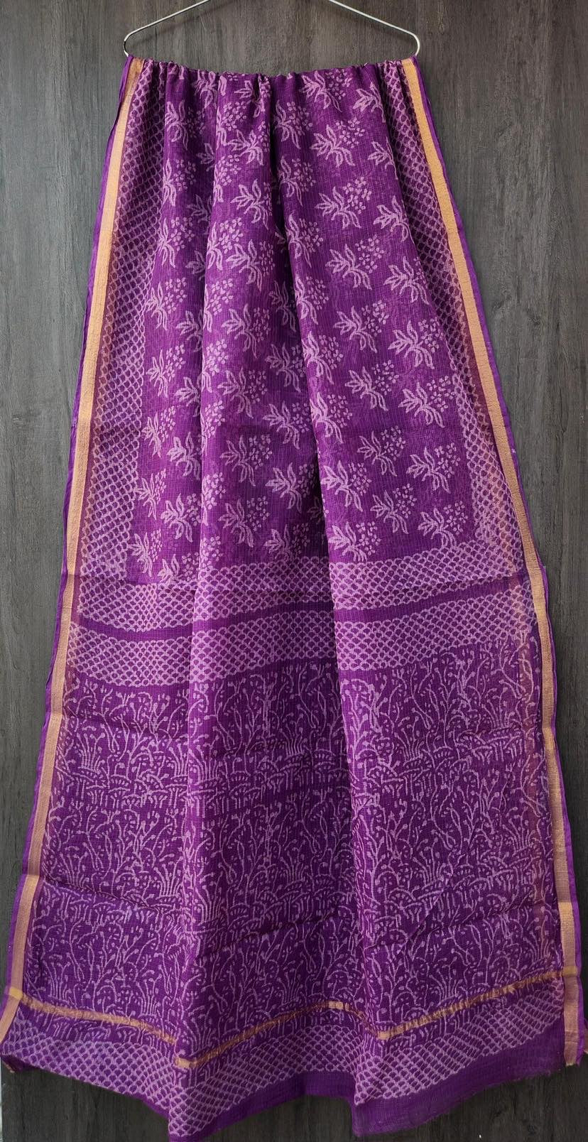 Discharge Pure Kota Doria Handblock Printed Lightweight Sarees With Blouse - Purple