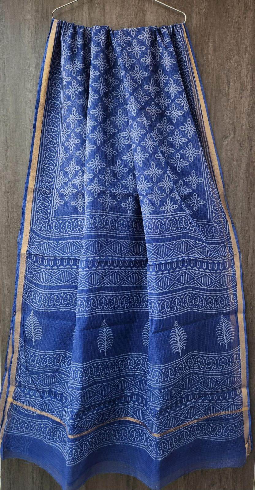 Pure Kota Doria Handblock Printed Lightweight Sarees With Blouse - Royal Blue