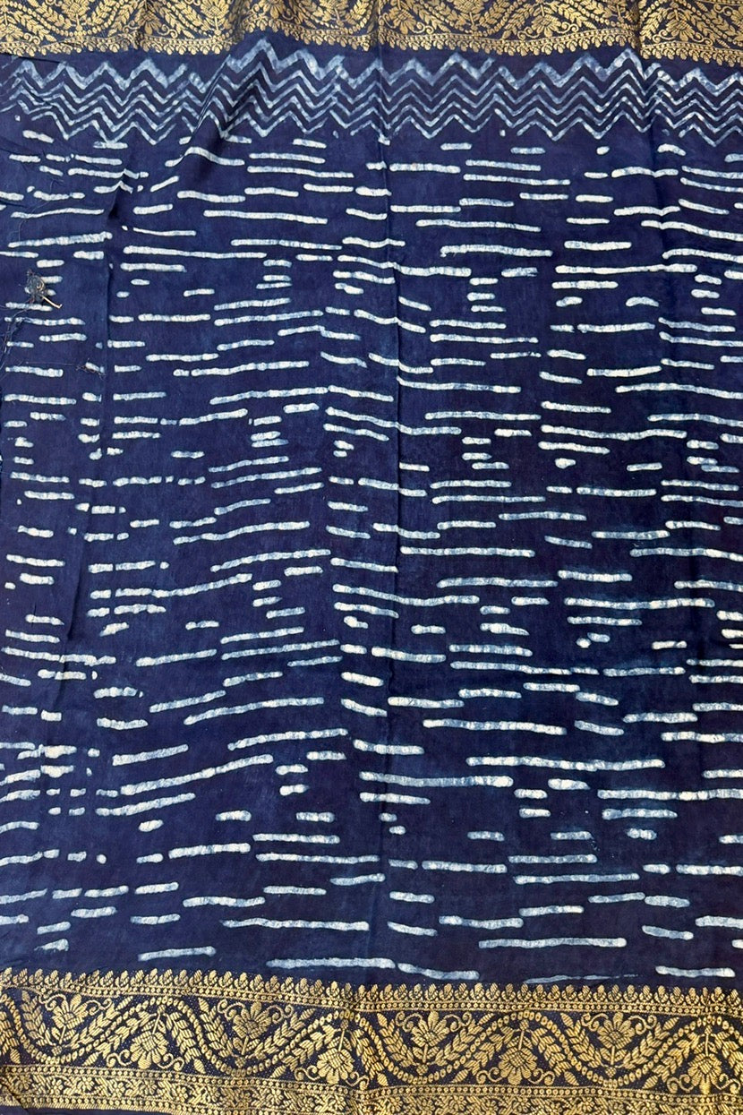 indigo Natural Premium Dola Silk Handblock Printed Saree