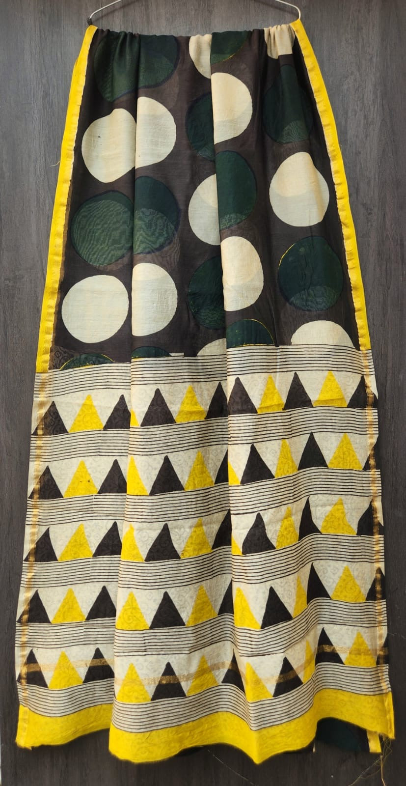 Abstract Polka and Triangle Handblock Printed Chanderi Silk Saree