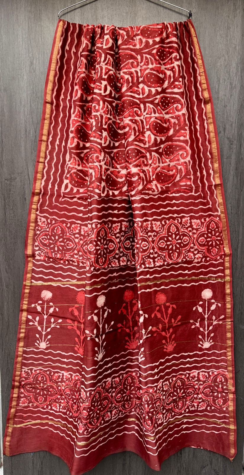 Pasly Chanderi Bagru  Handblock Printed Silk Cotton Saree With Blouse - Brick Red
