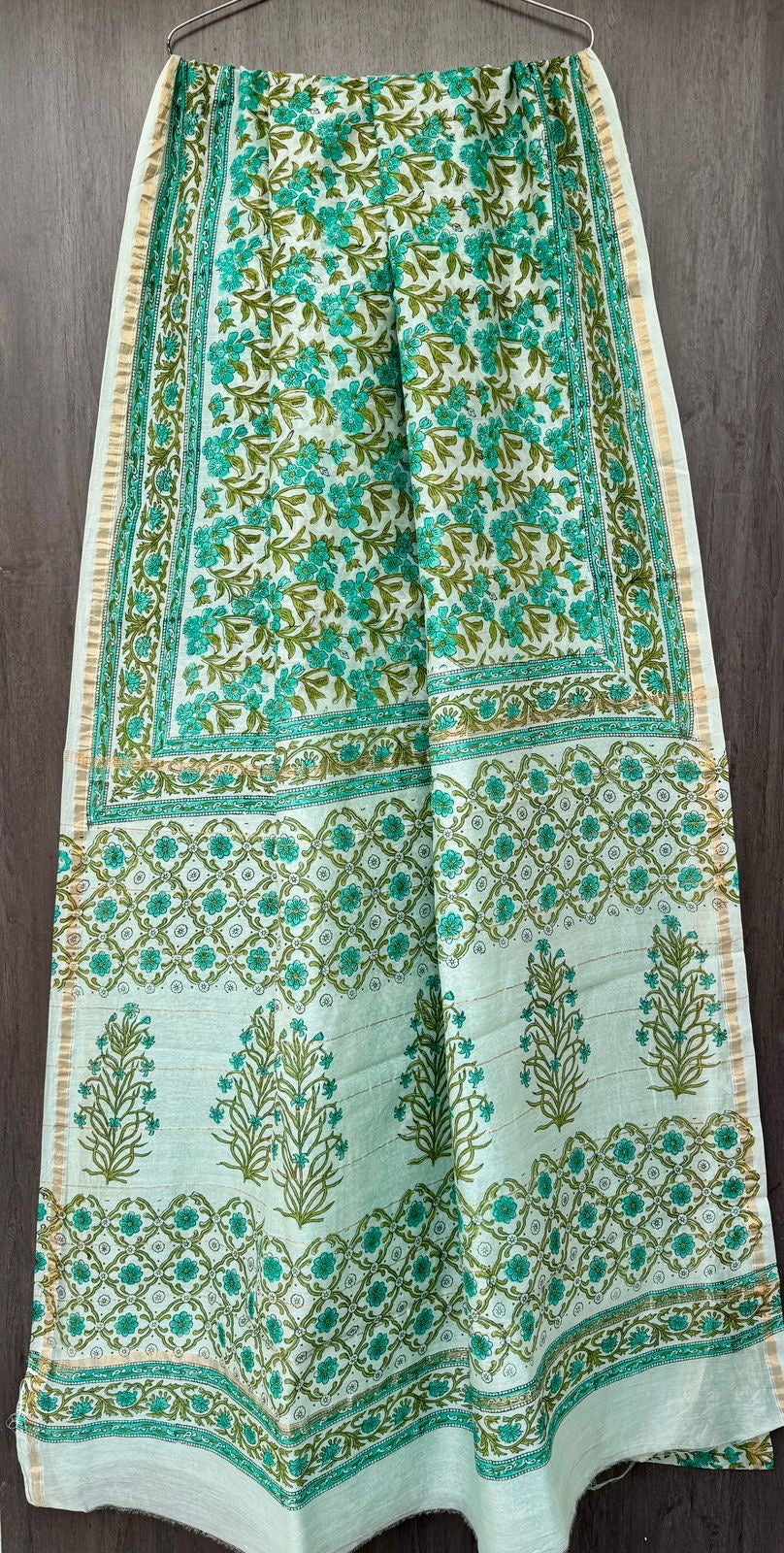Sanganeri Chanderi Bagru Handblock Printed Silk Cotton Saree With Blouse - Light Green