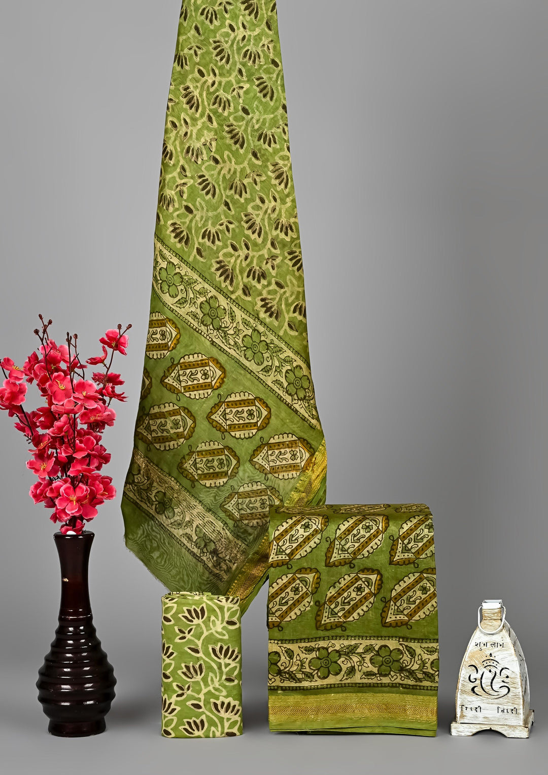Rust Orange Maheshwari Handblock Printed Silk 3 Piece Suit Set | Traditional Festive Wear