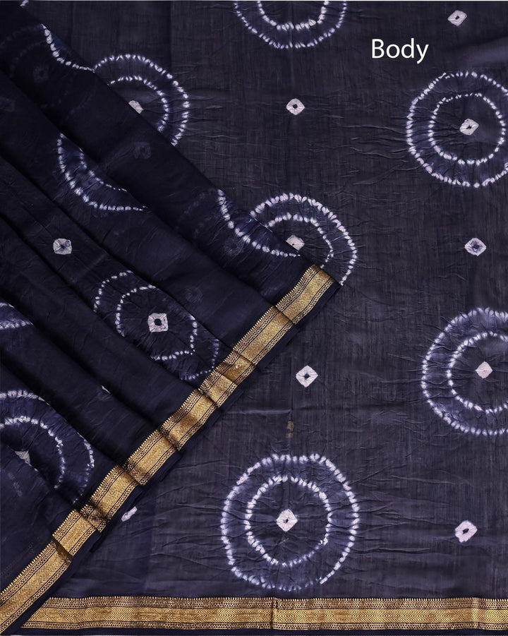 Needle Shibori Pure Maheshwari Silk Handblock Printed Saree