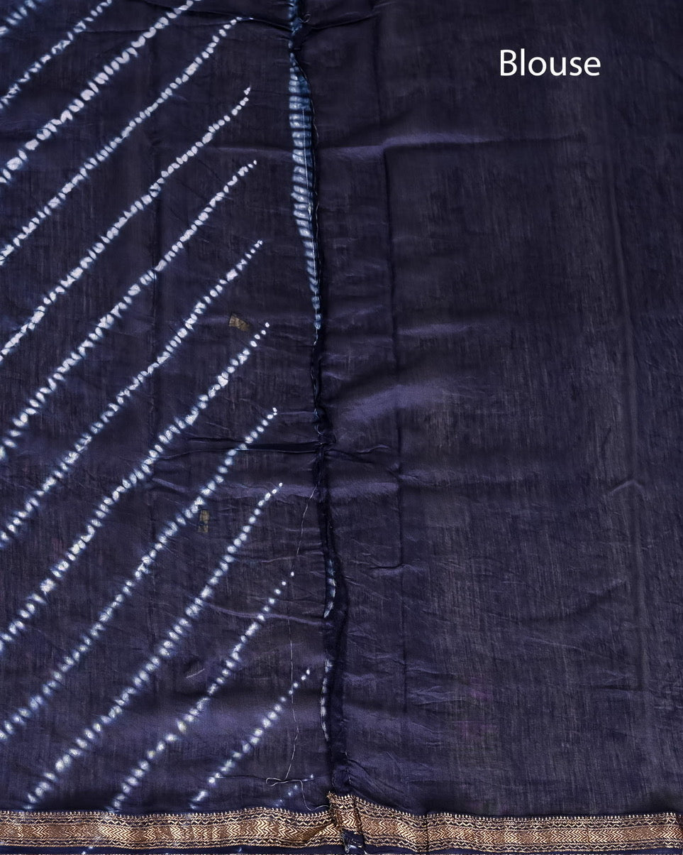 Shibori Pure Maheshwari Silk Handblock Printed Saree - Blue Lehariya