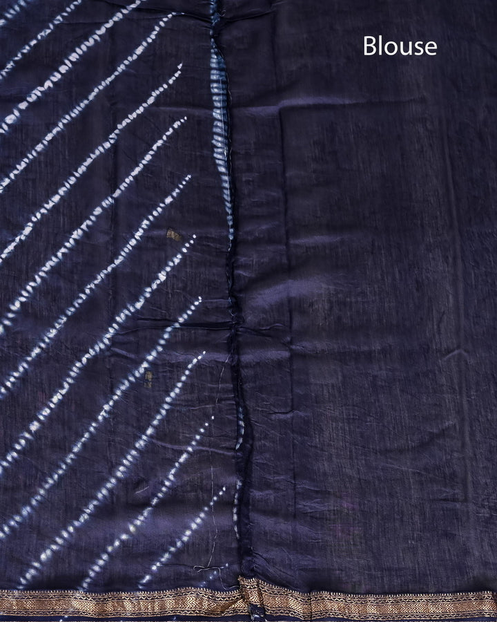 Shibori Pure Maheshwari Silk Handblock Printed Saree - Blue Lehariya
