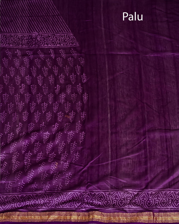 Pure Maheshwari Silk Saree Handblock Printed Saree - Dark Purple