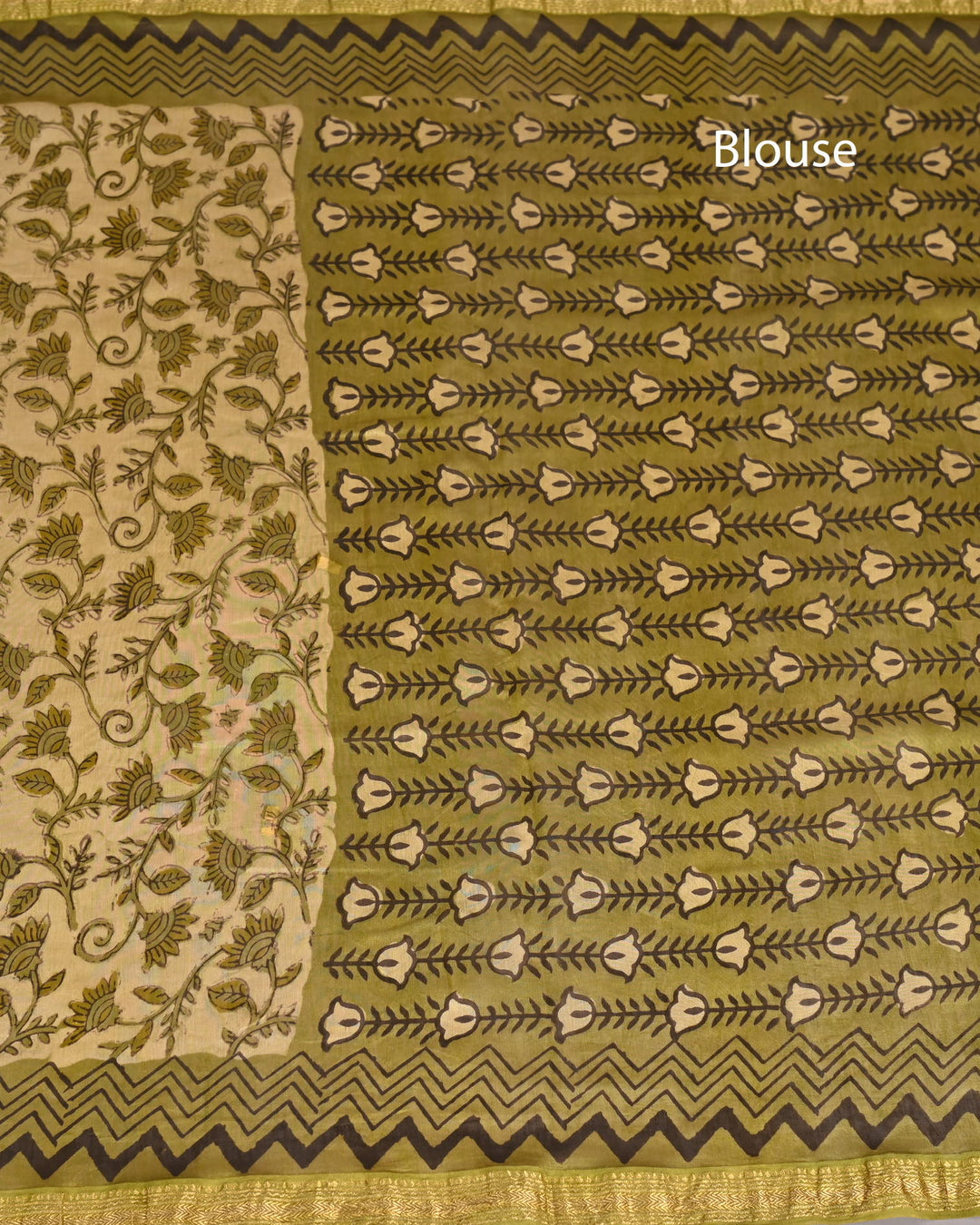 Vanaspati Pure Maheshwari Silk Saree Handblock Printed Saree - Light green