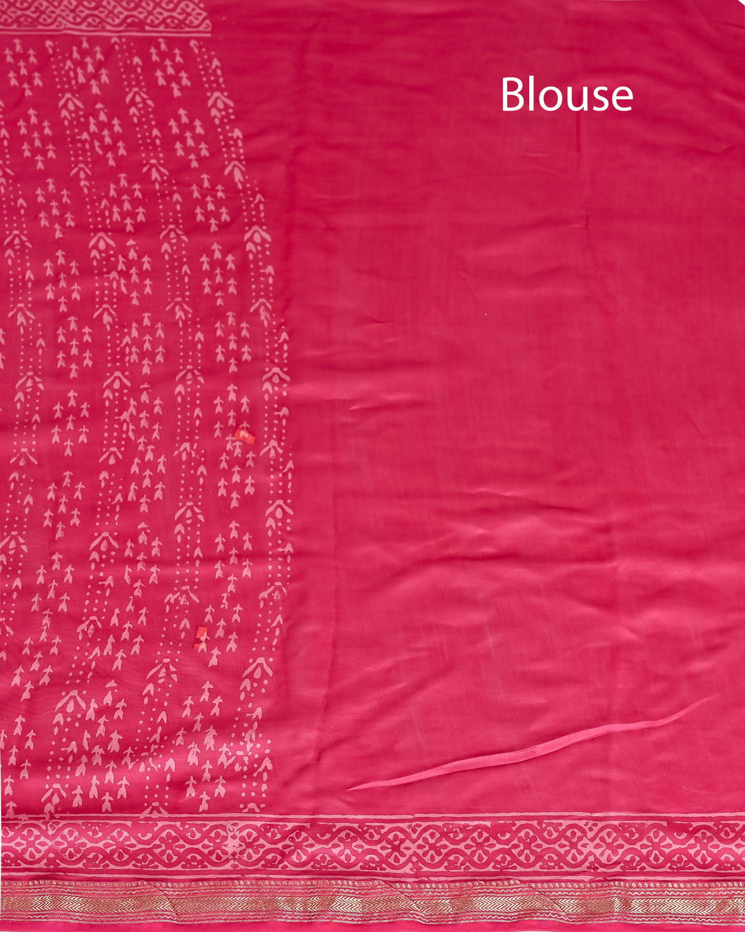 Daabu Pure Maheshwari Silk Saree Handblock Printed Saree - Hot Pink