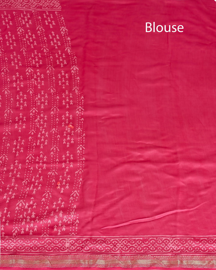 Daabu Pure Maheshwari Silk Saree Handblock Printed Saree - Hot Pink