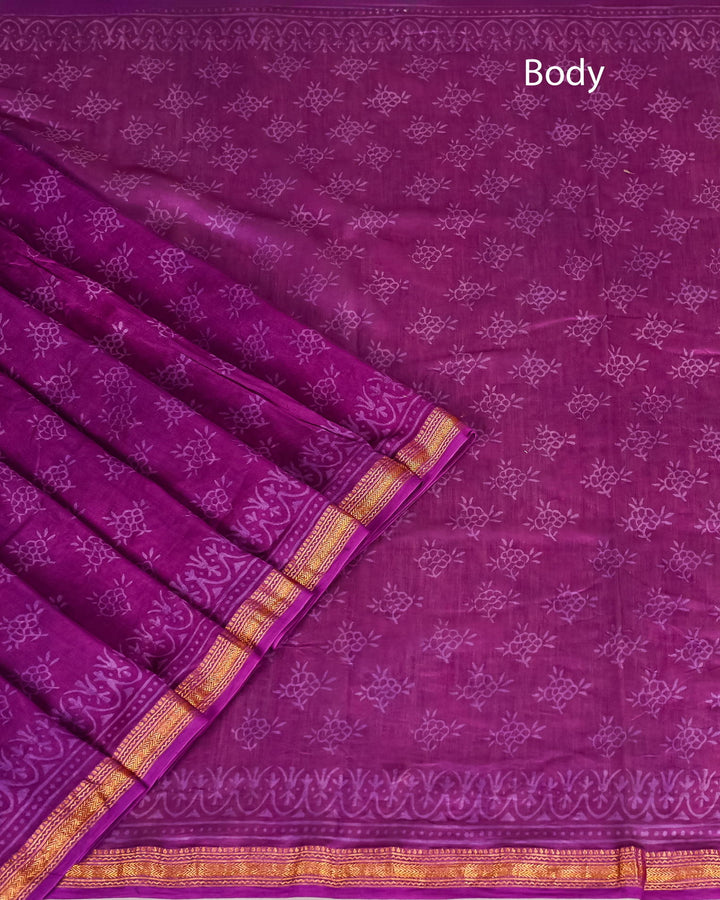 Polka Dots Pure Maheshwari Silk Saree Handblock Printed Saree - Purple