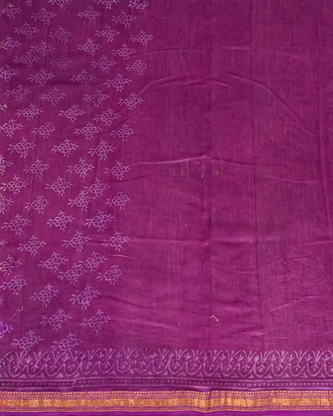 Polka Dots Pure Maheshwari Silk Saree Handblock Printed Saree - Purple