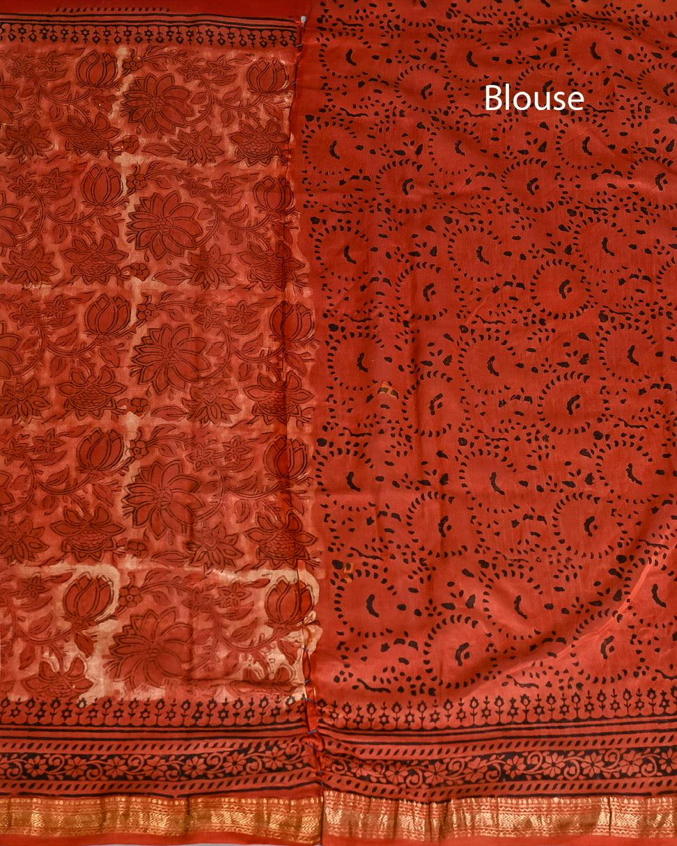 Vanaspati Ajrakh Pure Maheshwari Silk Saree Handblock Printed Saree - Red