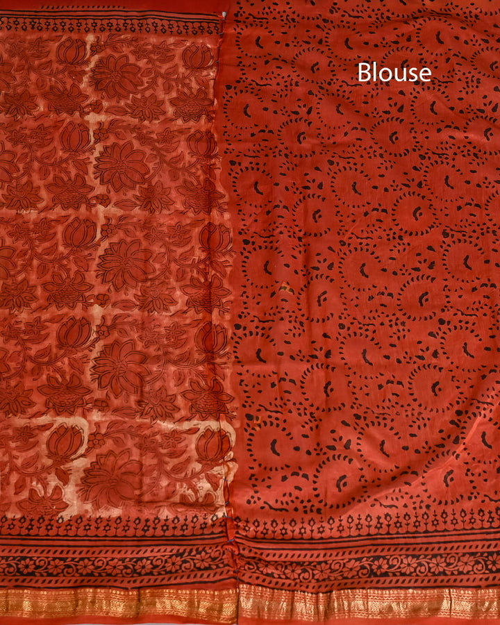 Vanaspati Ajrakh Pure Maheshwari Silk Saree Handblock Printed Saree - Red